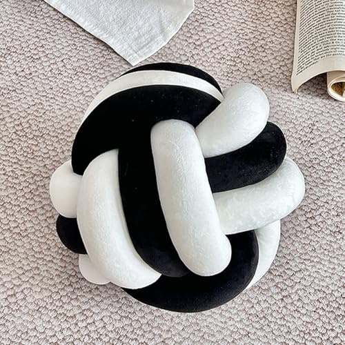 Gmsqj 8.7 inch Knot Pillow Ball, Soft Home Decorative Throw Pillows Cushion, Round Changeability Knotted Pillows, Modern Home Handmade Cushions for Bedroom, Sofa, Couch (Black White, 8.7 inch)