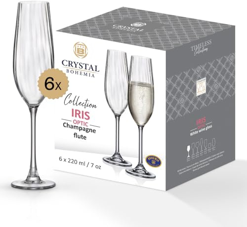 Crystal Bohemia Champagnerflöten - 6er Set, je 260 ml, spülmaschinenfest, langlebig & kratzfest - Edle Gläser aus Kristallglas - Ideal als Geschenk für Sektliebhaber