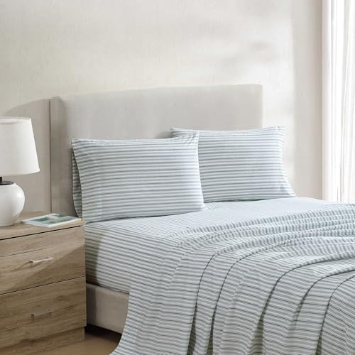 Nautica - King Bed Sheets, Lightweight Cotton Percale Bedding Set with Matching Pillowcases, Crisp & Cool, Oeko-Tex Certified (Coleridge Stripe Green)