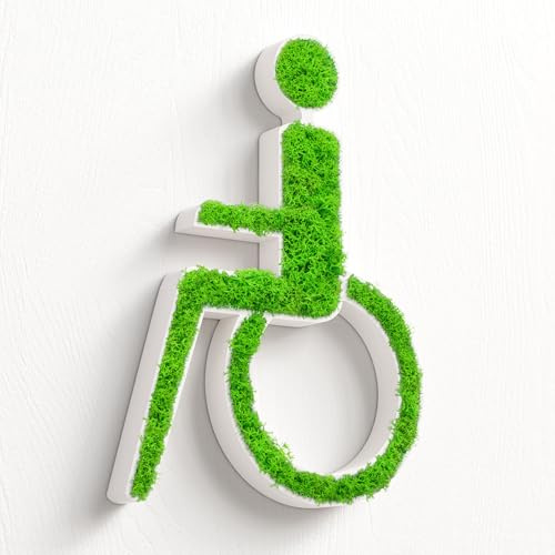 MOOSWERK Targhetta per porta WC disabili con vero muschio, naturale ed elegante per WC senza barriere in bianco, facile da applicare con punti adesivi | cartello decorativo per handicap
