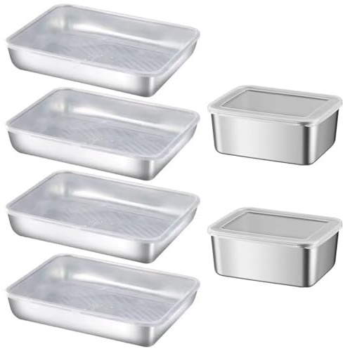 FENGQQKJ 6 Stück Aufschnittbox Fresh Edelstahl Lebensmittel Aufbewahrungsbox für Kühlschrank Frischhaltedosen mit Deckel Groß Frischhaltebox Käsedose Wurst Organizer Einfrieren Behälter für Küche