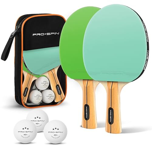 PRO-SPIN Racchetta Ping Pong | Set Professionale con Racchette da Tennis da Tavolo Premium, Palline Ping Pong 3 Stelle e Custodia | Per uso interno ed esterno (Menta | Verde, Set da 2 giocatori)