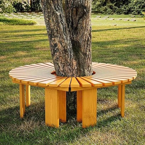 Banc d'arbre incurvé en bois pour jardin, piscine, porche et parc – Accent jaune parfait pour les cours