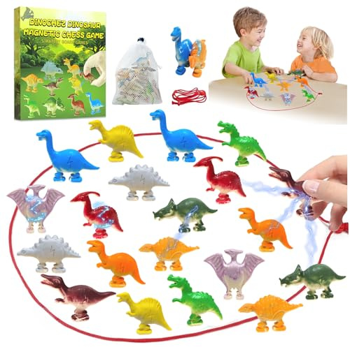 Juego Imanes Cuerda Juego de Ajedrez Magnético de Dinosaurios Magnet Chess Juego de Estrategia Magnetico 20 Piezas Magnéticas con Bolsa de Almacenamiento Juego de Estrategia Portátil para Familia