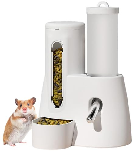 Otbushit 2-in-1 Hamster Water Bottle & Food Dispenser 125ml Leakproof Automatic Guinea Pig Water Bottle with Stable Base Detachable Washable Food Bowl