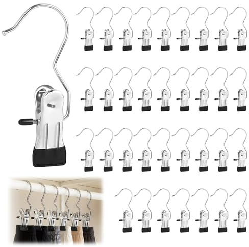 35 mollette da bucato in acciaio inox nero – 360° graffette in metallo antiscivolo, gancio a morsetto per biancheria pantaloni, scarpe, stivali, asciugamani, robuste mollette in metallo per interni ed