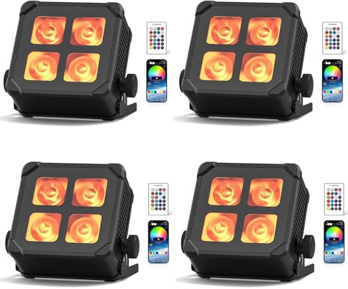 Starlitflow 4PCS 40W IP65 LED Par Strahler Akku, RGBWA UV Wasserdicht Bühnenlicht Outdoor Partylicht Wiederaufladbare mit Fernbedienung und APP Kontrolle für Regentage Hochzeit Bar Show Disco
