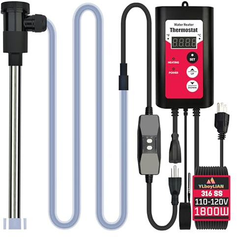 YLboyLIAN 1800W Immersion Electric Submersible Water Heater with Temp Control & GFCI – Portable Heater for Hot Tub, Swimming Pool, Above-Ground Pool, Inflatable Pool, Baptistry, baptismal Pool & spa