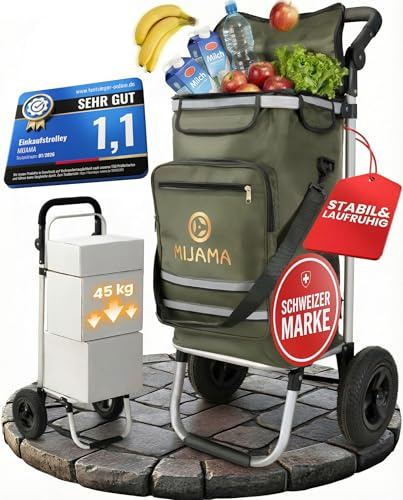 Einkaufstrolley mit großen Rädern [45 kg Tragkraft] Leichter, klappbarer Hackenporsche mit Metallhaken für Einkaufswagen | Viel Stauraum, wasserabweisend, isolierter Shopping Trolley [6h Frische]