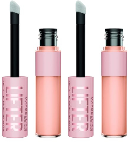 Maybelline New York Lifter corrector de suero contorno de ojos 20 abrillantador hidratante cobertura modular efecto natural con aplicador XL fácil aplicación - 2 botellas de 11 ml