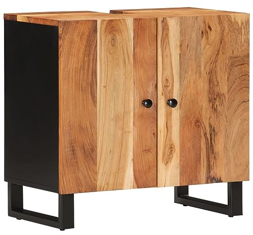 pokgdf Mobile lavabo in legno massello di acacia e legno – Mobile da bagno robusto con 2 scomparti e gambe in ferro stabili