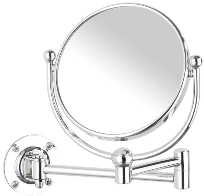 WENKO 3656230100 Kosmetikspiegel Deluxe - Wandspiegel, schwenkbar, Spiegelfläche ø 11.5cm, 300% Vergrößerung, Stahl, 15 x 20 x 23.5 cm, Chrom