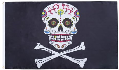 AZ FLAG - Drapeau Pirate Maquillé - 150x90 cm - Drapeau Corsaire Tête De Mort 100% Polyester Avec Oeillets Métalliques Intégrés - Pavillon 110 g