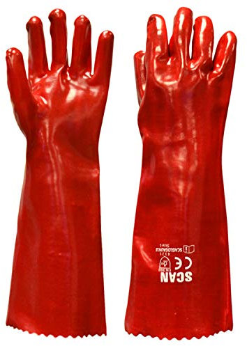 Scan GLOGAUN18 PVC Gauntlet with Cotton Knitted Liner - Red