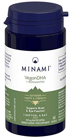 Plant-Based Omega 3 from Algae - Minami - VeganDHA + Astaxanthin - High Concentration of DHA from Algae Oil - 60 Softgels
