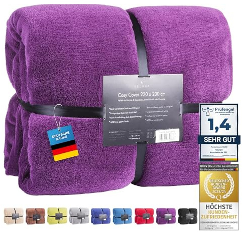Feluna® Kuscheldecke XXL Mikrofaser-Decke Tagesdecke Wohndecke mit Kaschmir-Touch 220 x 200 cm - Violett-Lila