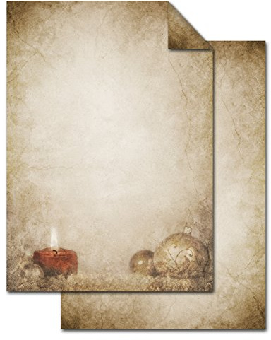 Logbuch-Verlag 50 Blatt vintage Briefpapier Weihnachten mit Weihnachtskugeln & Kerzen 100g/m² Weihnachtspapier Brief Papier DIN A4