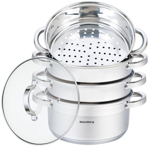 Klausberg 4902413 5-delad ångkokare set rostfritt stål induktion ångkokare 22 cm ca 4 liter