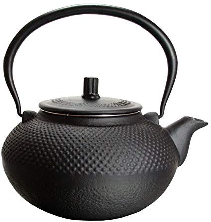 Spetebo Gusseisen Teekanne mit Teesieb schwarz - 1,5 Liter | massiver Teekessel, mit Griff, Landhaus-Stil