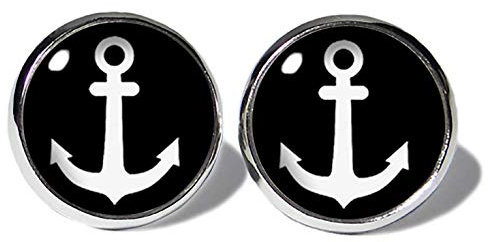 Anker Weiss-Schwarz Ohrstecker ABOUKI Unisex Damen Herren Kind Kinder Edelstahl Ohrschmuck Motiv Maritim handgefertigte Ohrringe silber-farben