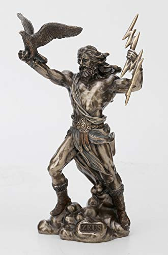 Veronese Design Statue, griechischer Gott Zeus Thunderbolt Strike, kaltes Gießharz, antikes Bronze-Finish, Heimdekoration