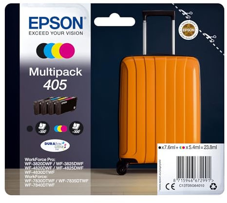 Epson Orginal 405 Tinte Koffer Multipack 4-farbig Standard WF-3820DWF WF-3825DWF WF-4820DWF WF-4825DWF WF-4830DTWF WF-7830DTWF WF-7835DTWF WF-7840DTWF DURABrite Ultra Ink, ReadyPrint Flex-Tintentarife