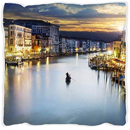 Wallario Dekokissen 60 x 60 cm mit schwarzer Rückseite, Canal Grande in Venedig am Abend mit untergehender Sonne, Kuschelkissen mit weicher Plüsch-Oberfläche