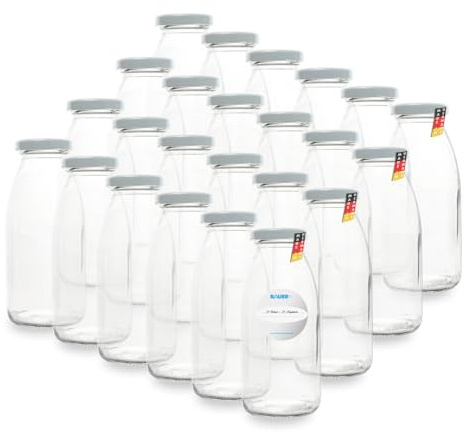 Flaschenbauer - 24x Glasflaschen 250ml mit Deckel TO43 in Weiß - Flaschen zum Befüllen inkl. Etiketten, Saftflaschen, Milchflaschen, Vorratsflaschen, Einmachgläser, Smoothie Flaschen - Made in Germany