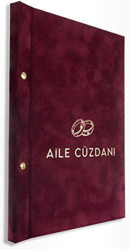 A4 Stammbuch Aile Cüzdani Skrift Bordeaux Samt Familienstammbuch incl. Prospekthüllen