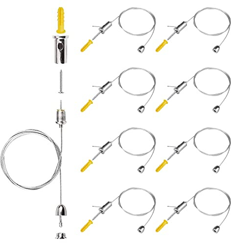 Mlysnd Seilaufhängung, 8 Stück Seilaufhängung Einbauset Lampenaufhängung für LED Panel Deckenleuchte, Aufhängen von Lampen, Reklametafeln DIY Lampe Kleiderbügel (1M)