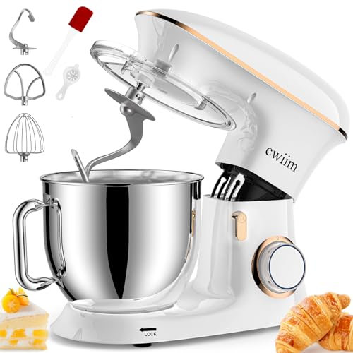 Stand Mixer, 8.5Qt Tilt-Head Food Mixer 660W 6+P Speed Kitchen Mixers Cwiim, with Dough Hook, Flat Beater, Whisk, Splash Guard, for Baking Bread Cake Cookie Pizza Salad Egg (White)