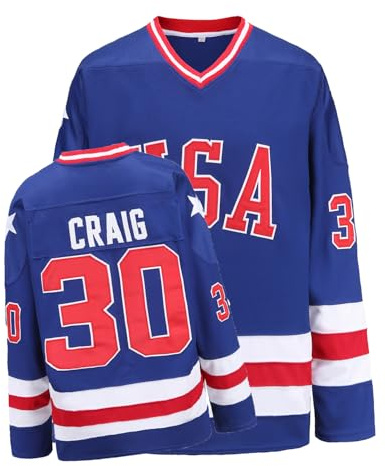 YWIES Youth Hockey Jersey of USA 1980 Olympic Team Jerseys #30 Jim Craig Stitched Letters and Numbers Blue S-L