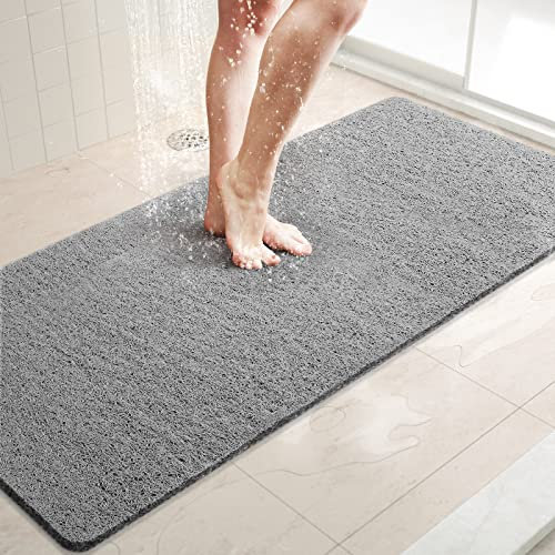 LuxStep Duschmatte, Badewannenmatte, 61 x 81,3 cm, rutschfeste Badematte mit Abfluss, schnell trocknend, PVC-Luffa-Badematte für Badewanne, Dusche, Badezimmer (phthalatfrei, grau)