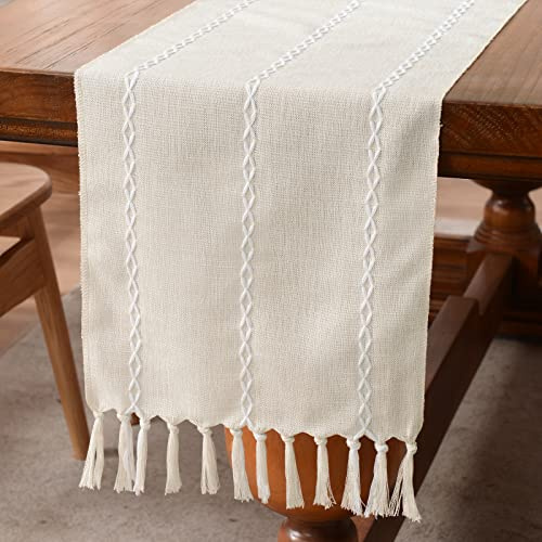 Wracra Tischläufer Beige Baumwoll Leinen,Tischläufer Modern Bauernhaus