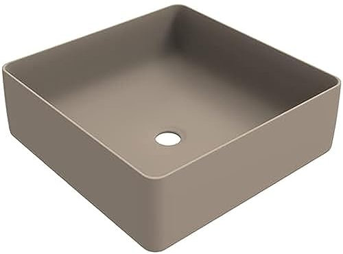 ERCOS Quadratischer Keramik Aufsatzwaschtisch, Badezimmer Waschbecken Farbe Matt Cappuccino, Ohne Überlauf, Maße 416x416 mm