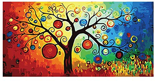 GEMMII Bild auf Leinwand XXL Baum des Lebens Geldbaum Bunte Ölgemälde Poster und Drucke Moderne Wandkunst Bilder für Wohnzimmer 60x120cm Rahmenlos
