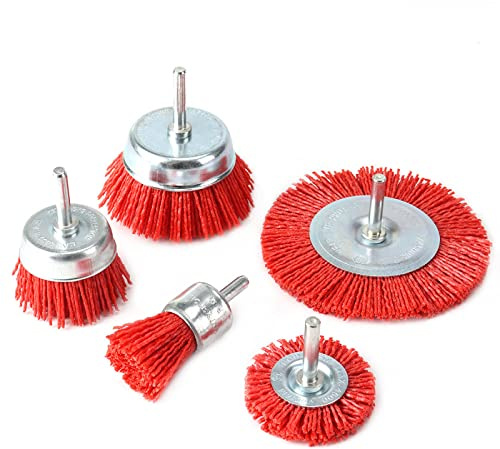 Set Di 5 Spazzole A Tazza In Nylon Spazzola Per Ruote In Filo Abrasivo Per Trapano Utensile Rotante Lucidatura Del Legno Gambo Da 6 Mm