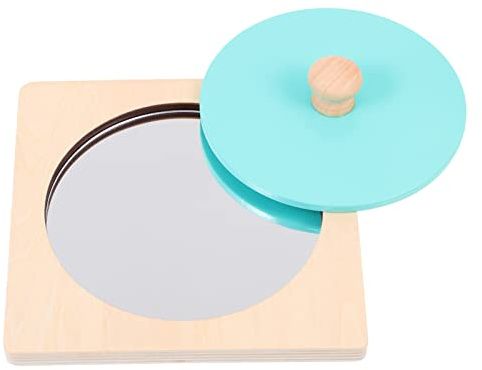 jojofuny Montessori Baby Spiegel Spielzeug, Holzpuzzle Steckpuzzle für Babys Bauchlage Training, Pädagogisches Holzspielzeug zur Selbstwahrnehmung, Blau