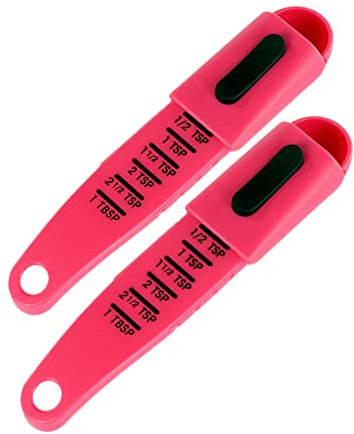 2 PCS Adjustable Measuring Spoon Set,Adjustable from 1/2 Teaspoon to 1， Measuring Dry/Liquid Ingredients,Metering Spoon for Baking,Cooking,Powder (RED)