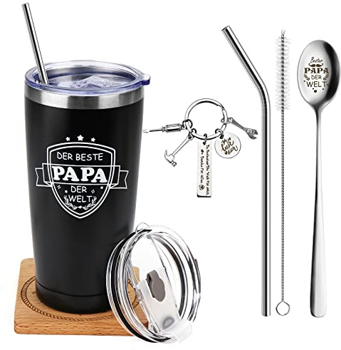 Hzdyopk Vatertagsgeschenk Geschenke für Papa Thermobecher Edelstahl mit Spruch 600ml mit Henkel Tasse Beste Papa der Welt Doppelwandig Kaffee Becher Geburtstagsgeschenk
