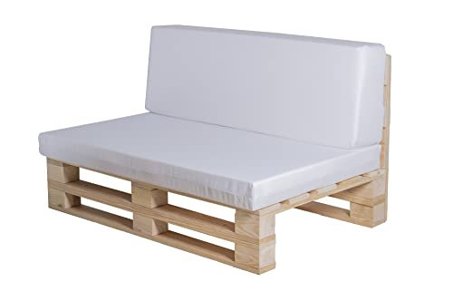 Palets Talavera Palettensofa Komplettset mit Palettenkissen (Sitzkissen & Rückenkissen) – Outdoor Wasserdicht, Weiß, 100 × 60 cm