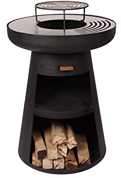 PUR LINE | Holzkohlegrill, rund, mit Grillplatte und Grill, Stahl, Schwarz – Grilldurchmesser 60 cm, inklusive wasserdichter Abdeckung, Aschenbecherschublade und Platz für Brennholz