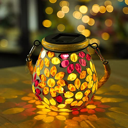 GOESWELL Lanternes solaires en mosaïque d'extérieur étanches à suspendre - Lampes solaires de table décoratives pour jardin, jardin, cour, porche, terrasse, pelouse, fête, herbe (fleur)