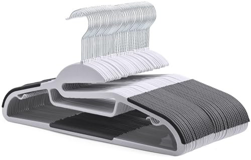 HOUSE DAY 20 Stück Kleiderbügel Kunststoff - Nass und Trocken Rutschfester Kleiderbügel Platzsparend Kunststoff Strapazierfähig 360°Haken Kleiderbügel Plastik（Grau/mit schwarz Gummistab）