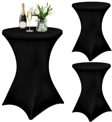 LeapBeast 3pcs Stehtisch Hussen,Stehtischhusse Ø80-85cm,Stehtischhussen für Bistrotisch,Stehtischhussen Stretchhusse,Verstärkung im Fußbereich,Stretch-Husse,Hussen Stehtische (Schwarz, 3pcs-80x110cm)