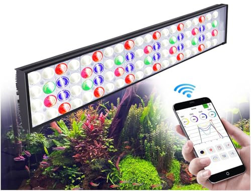 PopBloom WiFi Aquarium LED Beleuchtung 60W, LED Beleuchtung für 50cm-70cm Süßwasser Aquarien, Vollspektrum Aquarium Led Lampe, APP unterstützt Deutsch (60W (For 50-70cm))