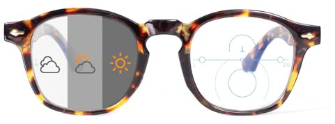 OKH Photochrome Progressive Multifokus Lesebrille UV400 Outdoor Sonnenleser Blau Licht Blockierung für Damen Herren Bifokale Rechteck Brillen Leser(Schildkröte +2,5