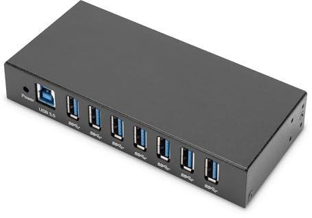 DIGITUS Concentrador USB - 7 Puertos - 7X USB-A - USB 3.0-5 Gbit/s - USB SuperSpeed - 15 kV protección ESD - Montaje en Carril DIN - Serie Industrial - Negro