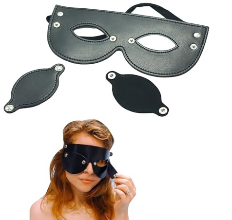 SUPKTHDY BDSM Maske Leder Augenbinde Augenmaske mit Nieten Abnehmbar Blindfold Ledermaske, Augenbinde für Frau Sex, SM Bondage Fetisch Cosplay Maske Erotik Halbgesichts Maske Sex Toys