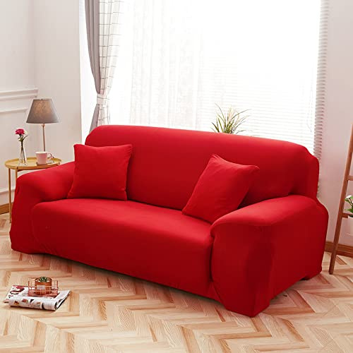 Hopfen Sofaschoner Rot Sofaüberwurf Weich Spandex Sofaschoner rutschfest Couch Überwurf Waschbare Sofa Überzug Sofabezug mit Elastischen Riemen Sofabezug L Form Universelle 3 Sitzer